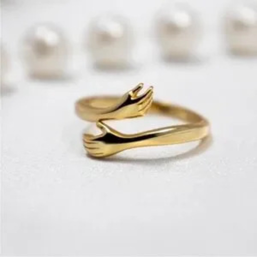 925 Sterling Silver Embrace Adjustable Gold Hug Hands Ring